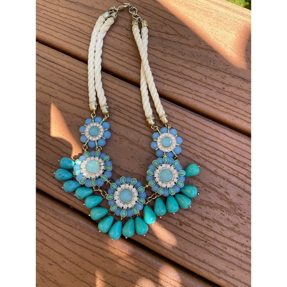 Banana Republic Turquoise Rhinestone Rope Corded Necklace, Coastal Sail - Picture 11 of 12